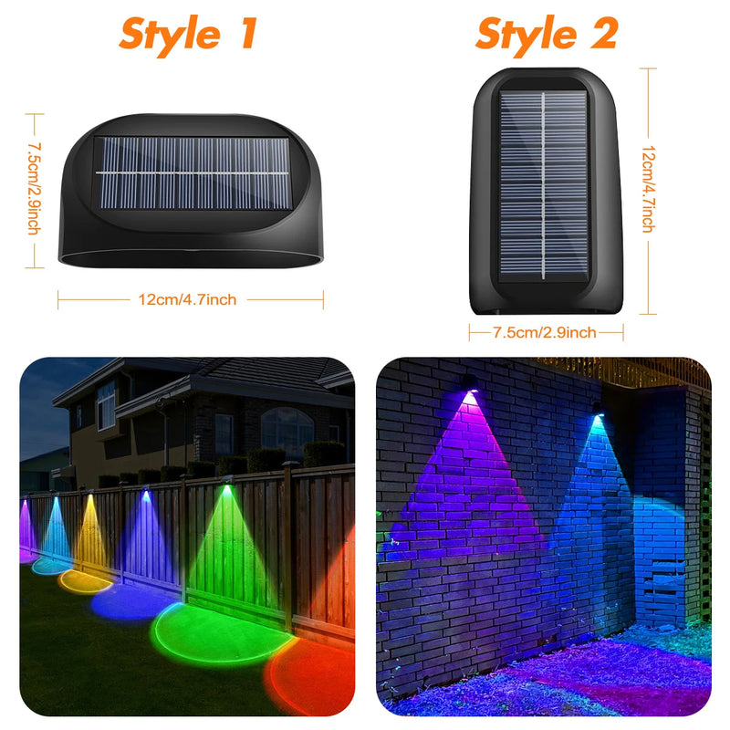Solar fence light demonstrating a broad downward pool of light for illuminating fence lines, steps and garden wall surfaces