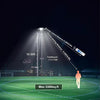 Commercial solar flood light product view showing the durable aluminum lamp housing and large LED lighting surface