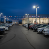 Solar flood light at car dealership