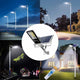 Gráfico funcional de un foco solar con funcionamiento automático del anochecer al amanecer para iluminación de seguridad nocturna