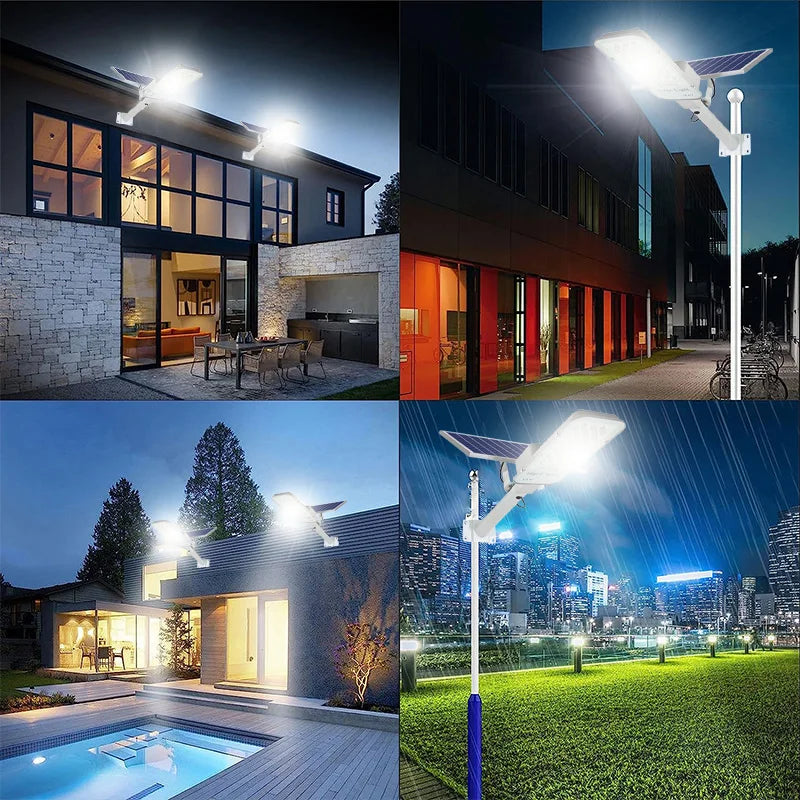 Weather-resistant solar flood light designed for year-round use around garages, gardens, courtyards and roofs
