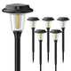 Solar garden light product diagram showing the lamp head, support post and ground stake structure for outdoor installation