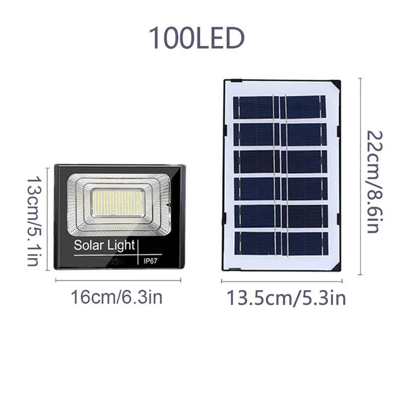 Solar LED spotlight feature graphic demonstrating directional illumination for outdoor landscape and security lighting