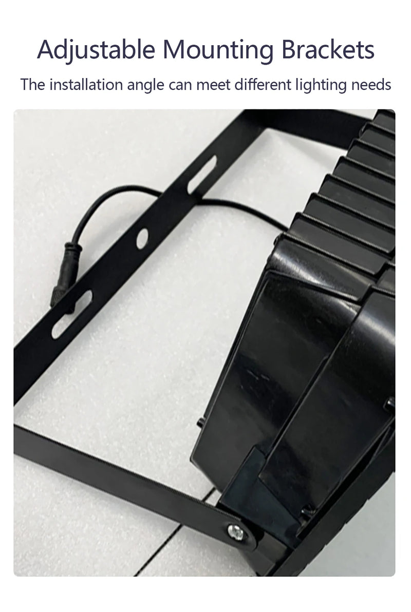 Remote-controlled solar LED spotlight guide showing brightness adjustment and timer functions for nighttime use