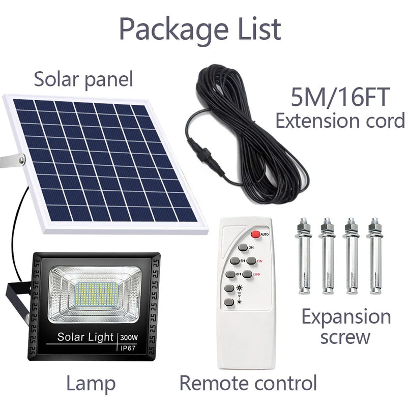 Outdoor solar LED spotlight system with a separate photovoltaic panel for flexible placement in gardens, yards and pathways