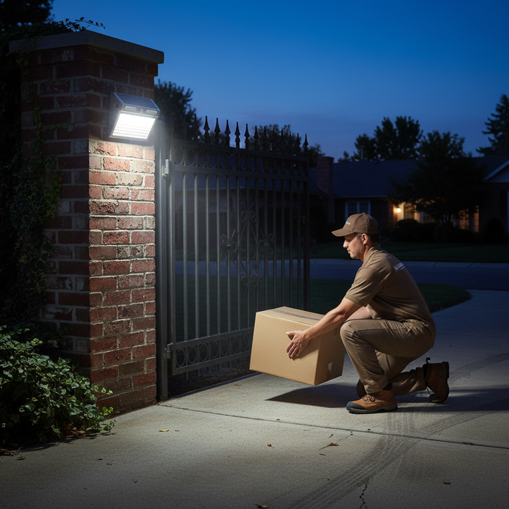 Solar light beside driveway gate | NoxLumin