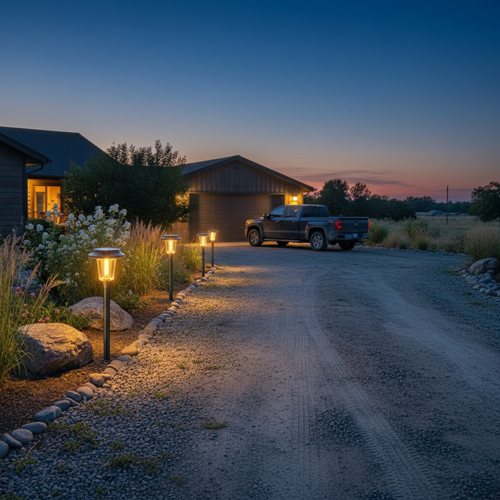 Solar lights along driveway | NoxLumin