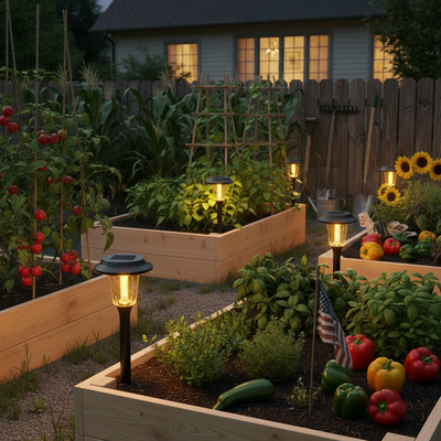 Solar lights in vegetable garden