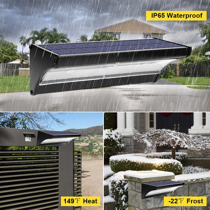 Solar motion sensor wall light feature graphic showing selectable operating modes for different nighttime security-lighting needs