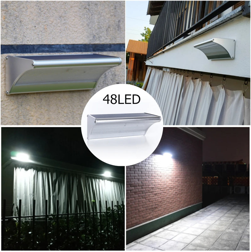 Outdoor solar wall light graphic showing the motion-sensing area used to trigger automatic security illumination