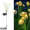 Six-branch Warm White solar mushroom garden stake light with six illuminated flexible branches