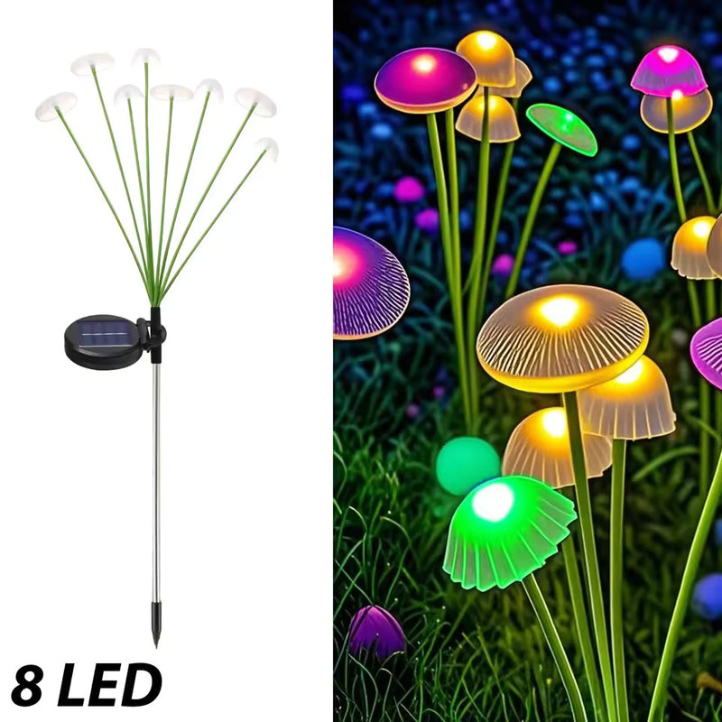 Eight-branch RGB solar mushroom garden stake light with eight illuminated flexible branches