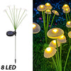 Eight-branch Warm White solar mushroom garden stake light with eight illuminated flexible branches