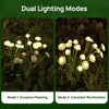 Solar mushroom garden light graphic comparing Warm White and RGB Color Changing options