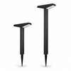 Black solar pathway light with a modern cap and ground stake shown as an outdoor accent light for gardens and walkways