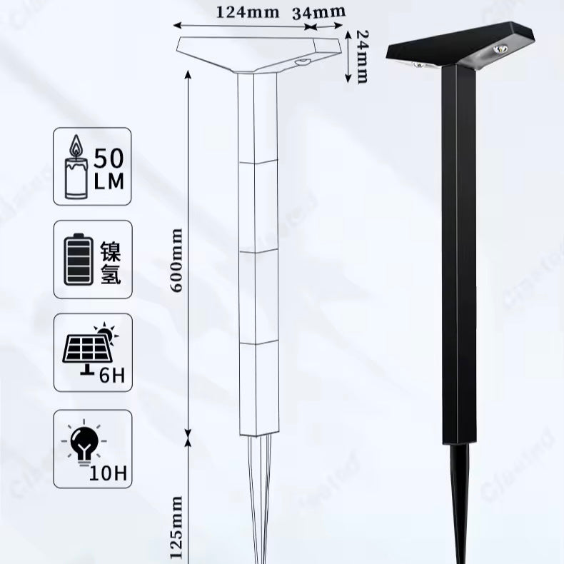 Solar pathway light demonstrating automatic dusk-to-dawn illumination after charging in sunlight during the day
