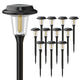 Multiple solar pathway lights arranged as a set for lining walkways, lawn edges and garden borders