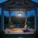 Dimmable solar pendant light set to warm white for soft overhead lighting in a meditation space