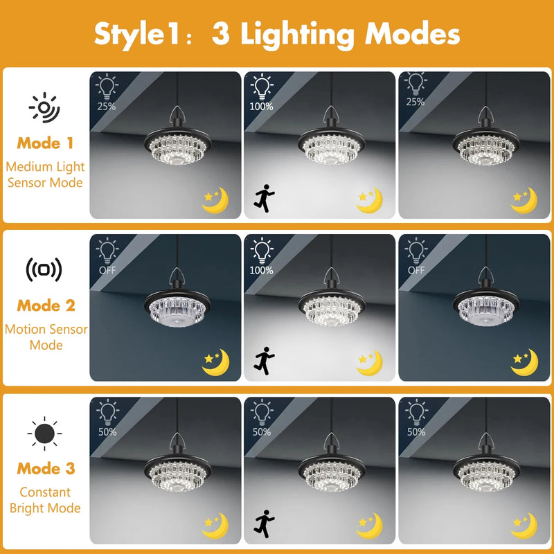 Solar pendant light installation diagram showing indoor lamp placement and separate outdoor panel positioning for sun exposure