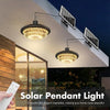 Remote-controlled solar pendant light demonstrating dimmable output and selectable 2700K to 6000K color temperatures