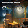 Solar pendant light feature graphic showing remote timer functions for scheduled lighting in sheds, garages and utility spaces