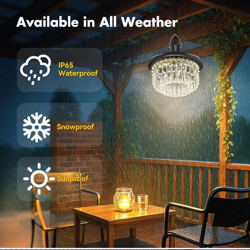 Solar pendant light feature graphic showing remote timer functions for scheduled lighting in sheds, garages and utility spaces