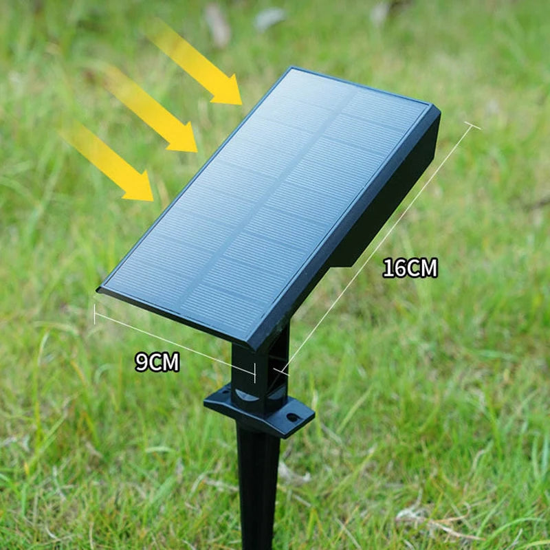 High-power solar tree light demonstrating an adjustable beam for focused or wider illumination of trees, shrubs and landscape features