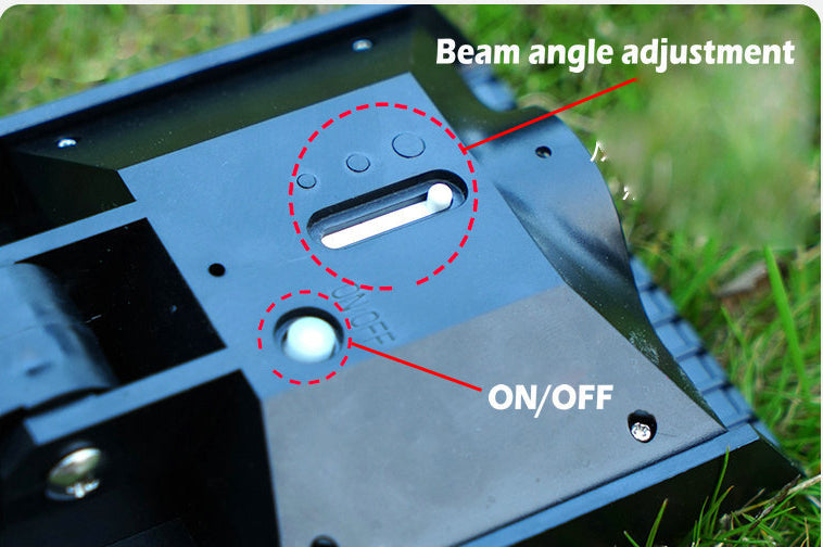 High-power solar tree spotlight illuminating landscape features from ground level with focused upward light after dark