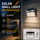 Vista de un aplique solar exterior con matriz de 112 LED, sensor de movimiento y carcasa compacta resistente a la intemperie