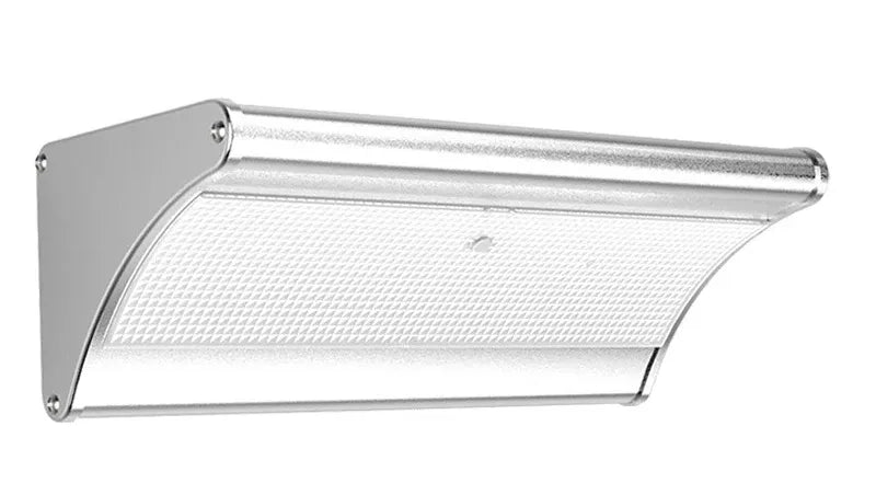 Solar motion sensor wall light installation view showing exterior wall mounting without permanent electrical wiring