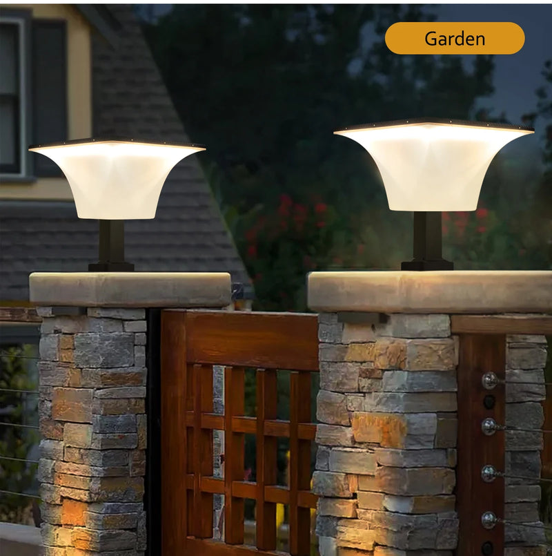 Solar wall sconce shown with remote control for selecting brightness and motion-sensor lighting modes