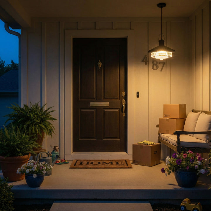 Split-Design Solar Pendant Light: Indoor Lamp with Outdoor Panel, 2700K-6000K Dimmable, IP65 Waterproof for Shed &amp; Garage | NoxLumin