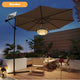 Split solar pendant light components arranged together with hanging lamp, solar panel, cable, remote and installation accessories