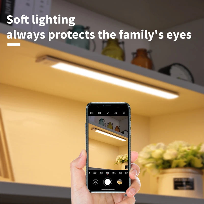 USB rechargeable motion sensor cabinet light with slim LED bar, integrated sensor and wireless mounting design