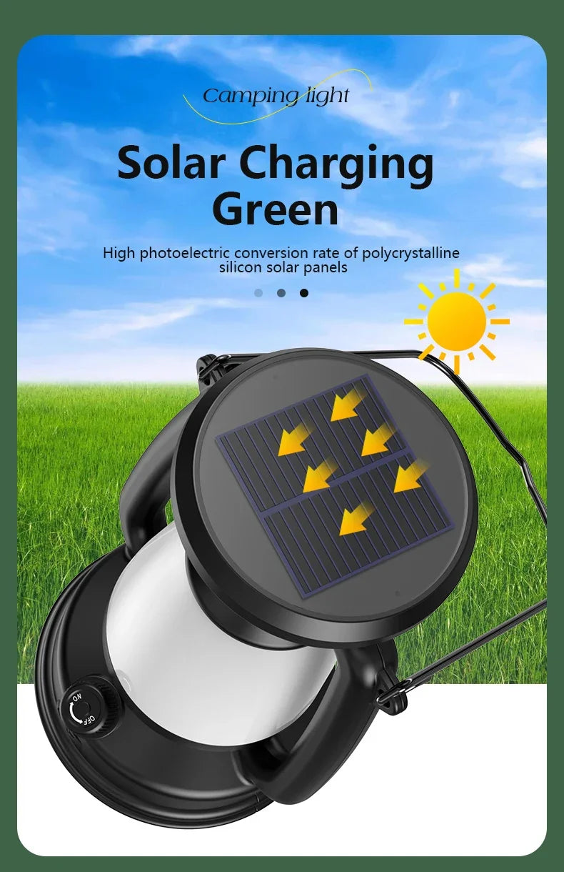 Built-in top solar panel charging graphic for the vintage rechargeable camping lantern
