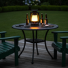 Vintage rechargeable camping lantern providing warm ambient light for a tent, picnic table or evening outdoor gathering