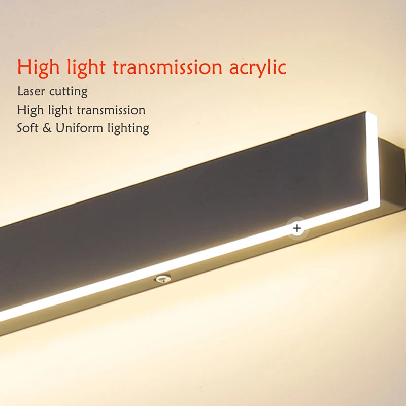 Waterproof linear LED wall light demonstrating bright architectural illumination on an exterior wall after dark