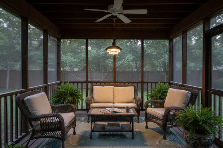 Waterproof solar pendant light in screened-in porch | NoxLumin